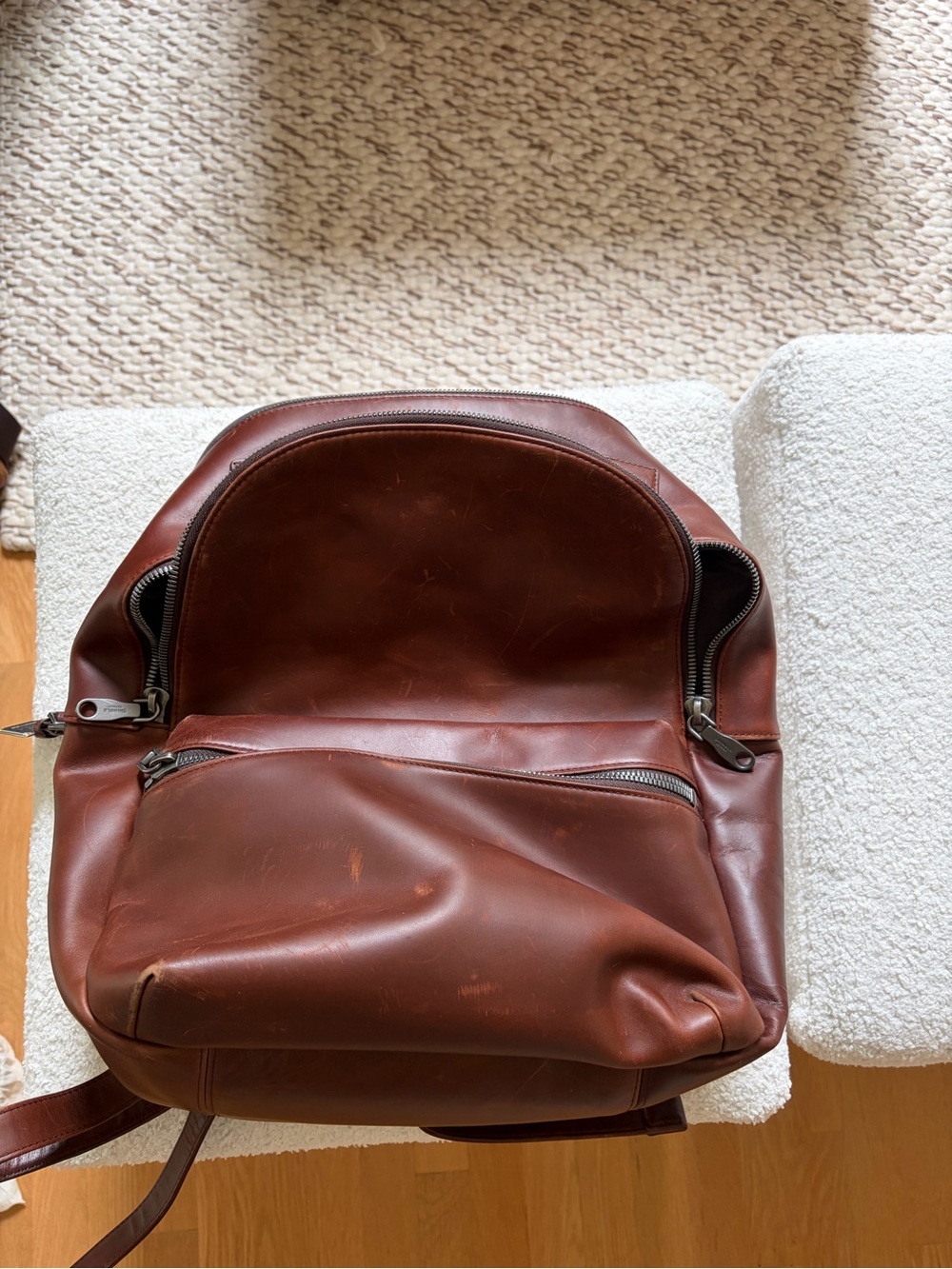 Shinola Brown Leather Backpack with Front Zip Pocket